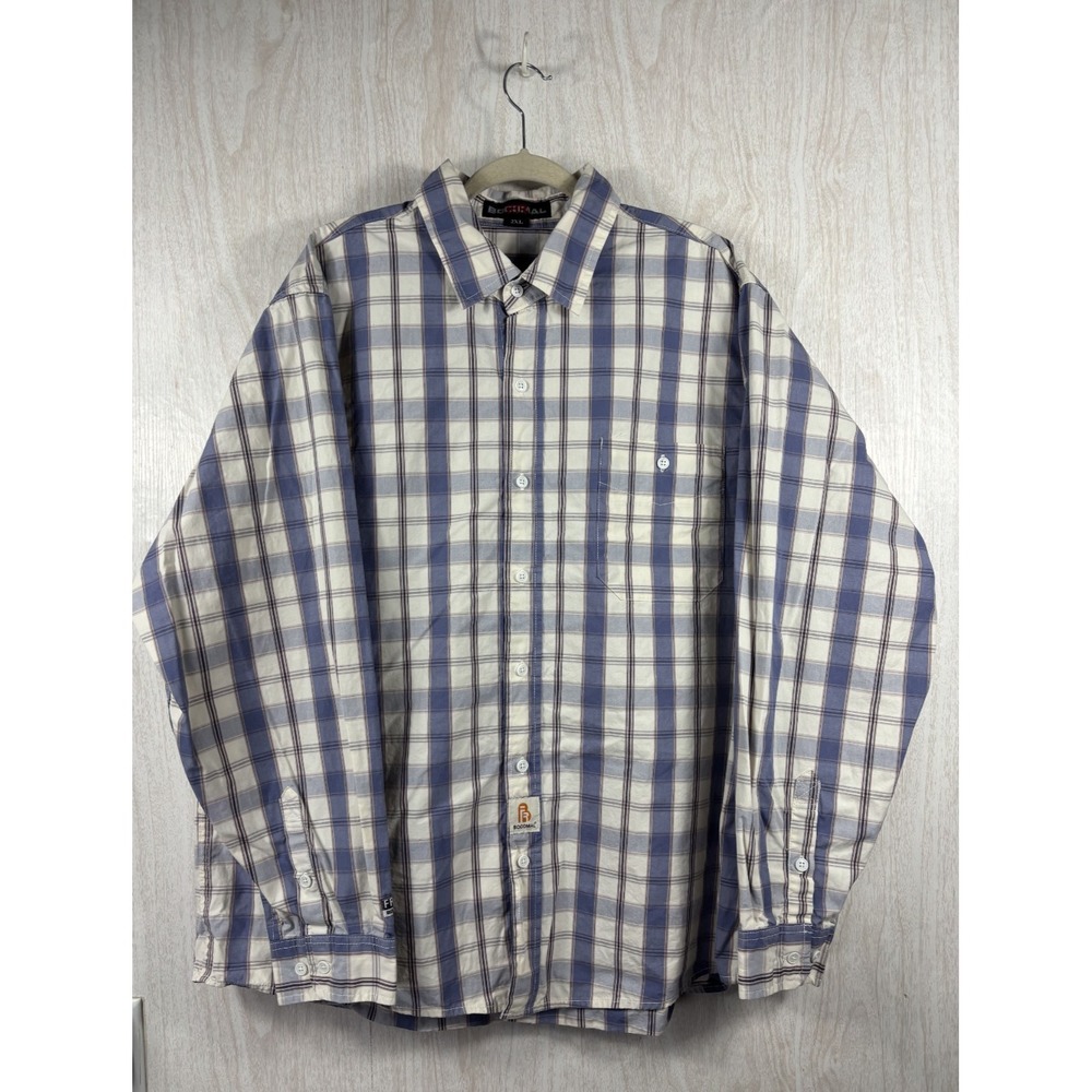Bocomal FR Shirt Mens 2XL Blue Plaid Flame Resistant CAT2 Heavy Cotton Workwear